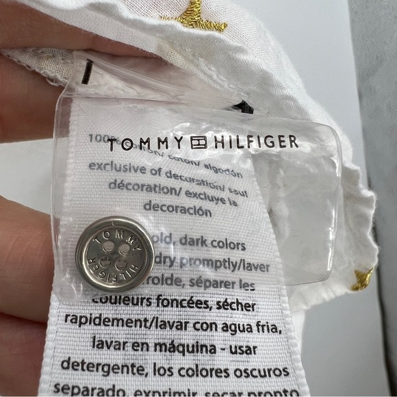 Tommy Hilfiger Gold Star Embroidered Long Sleeve Collared Sheer White Blouse - Picture 8 of 14